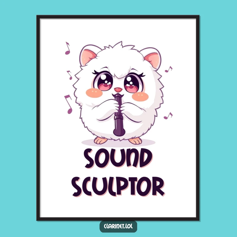 Funny Fluffy Creature Clarinet Digital Art: Instant Hilarious Musical Decor