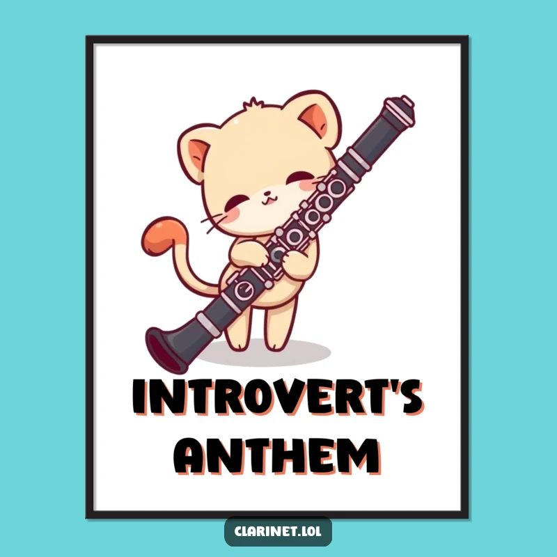 Funny Shy Creature Clarinet Digital Art: Instant Gentle Musical Decor