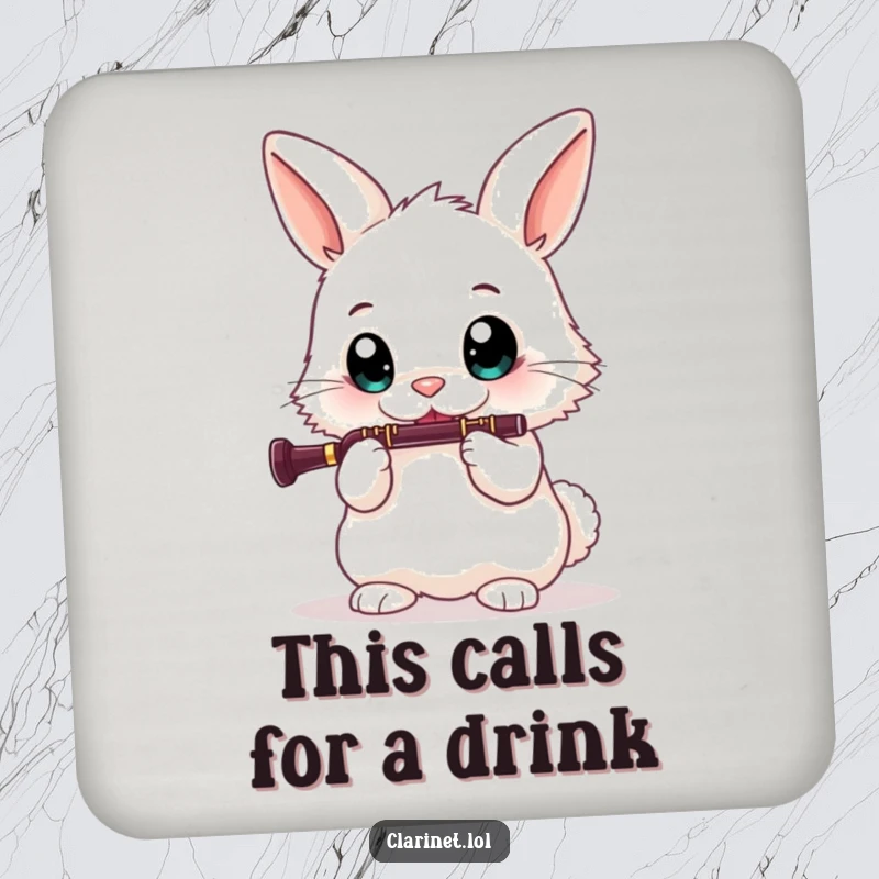 Funny coasters depicting a bunny playing the clarinet, providing playful surface protection with a humorous musical design.