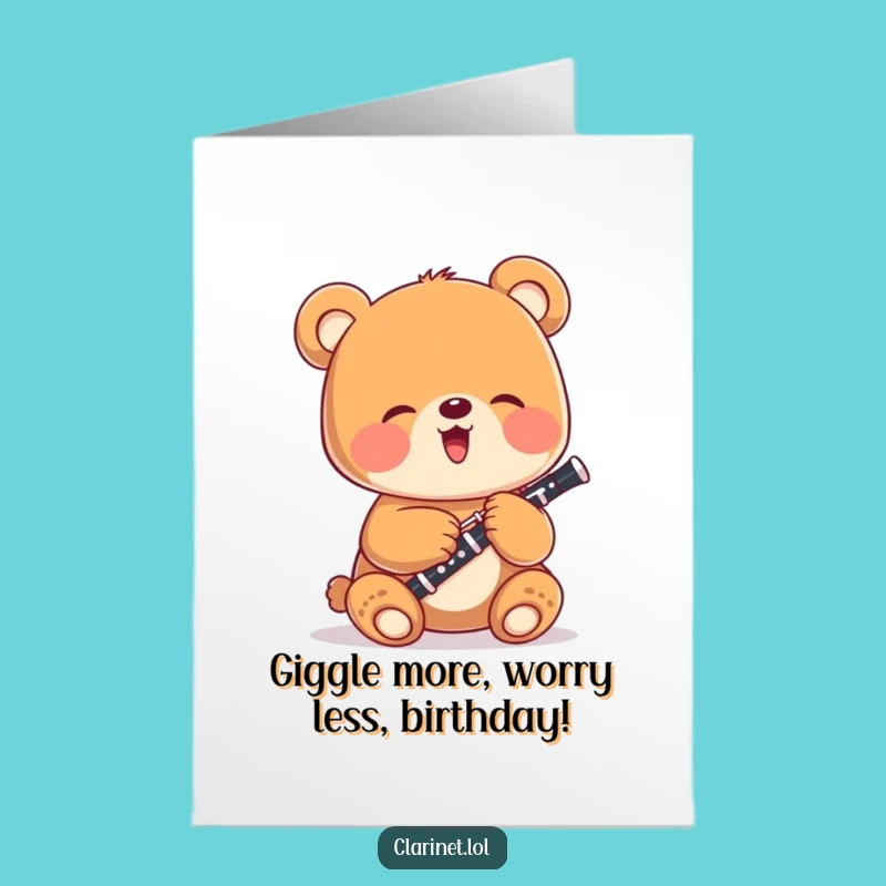 Free Printable Birthday Card: Funny Bear Cub with Clarinet - Instant Download Laughs