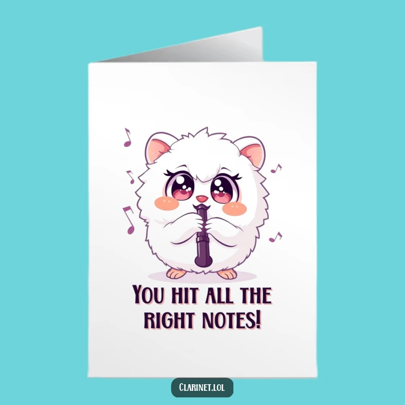 Free Printable Congrats Card: Fluffy Clarinet Player Achieves Musical Triumph - Download Now